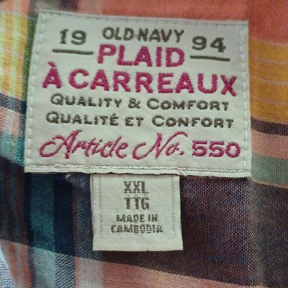 Old Navy Plaid A Carreaux long sleeve button down shirt Sz XXL NWOT - Picture 5 of 5